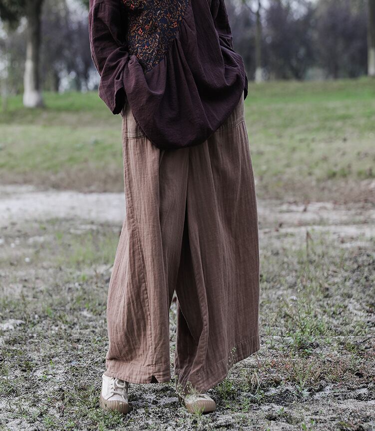 スプリングオータムルーズワイドレッグパンツ スタイルストレッチウェスト コットン エラスティック 伸縮 春物 秋物 ワイドパンツ Yiranxuaディースワード34201288574