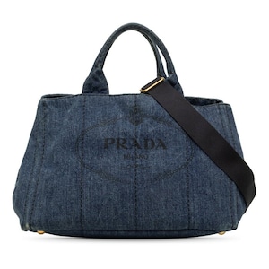 プラダ カナパ ハンドバッグ 2WAY 斜め掛けショルダーバッグ ブルー デニム レディース PRADA 中古