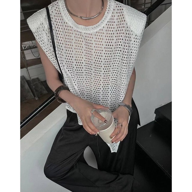 asymmetrical mesh pullover 10947