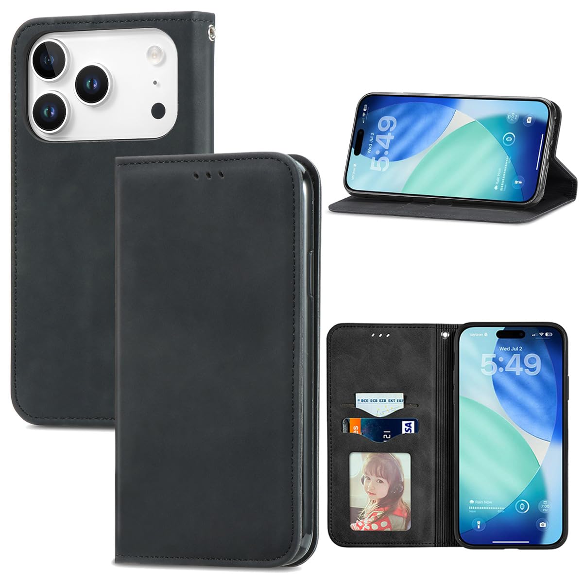対応 iPhone 18 Pro Max ケース 手帳型 iphone18promax 手帳型ケース アイフォン 18プロ マックス カバー 多機能 財布型 カード収納 スタンド機能付き 360度保護 耐衝撃 携帯カバー 6色 WEKI18PMPT (ブラック)