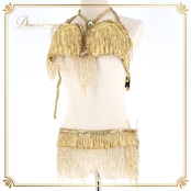 ベリーダンス オリエンタル 衣装 トップス ベルト セット ベラ Bella ゴールド系 ビーズ フリンジ 金 アーム アーム飾り 腕飾り 手首飾り チョーカー 豪華 装飾 キラキラ 派手 華やか かわいい ダンス衣装 ステージ イベント