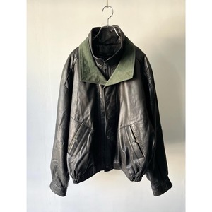 -MAXIMA- 2tone hi-neck leather jacket