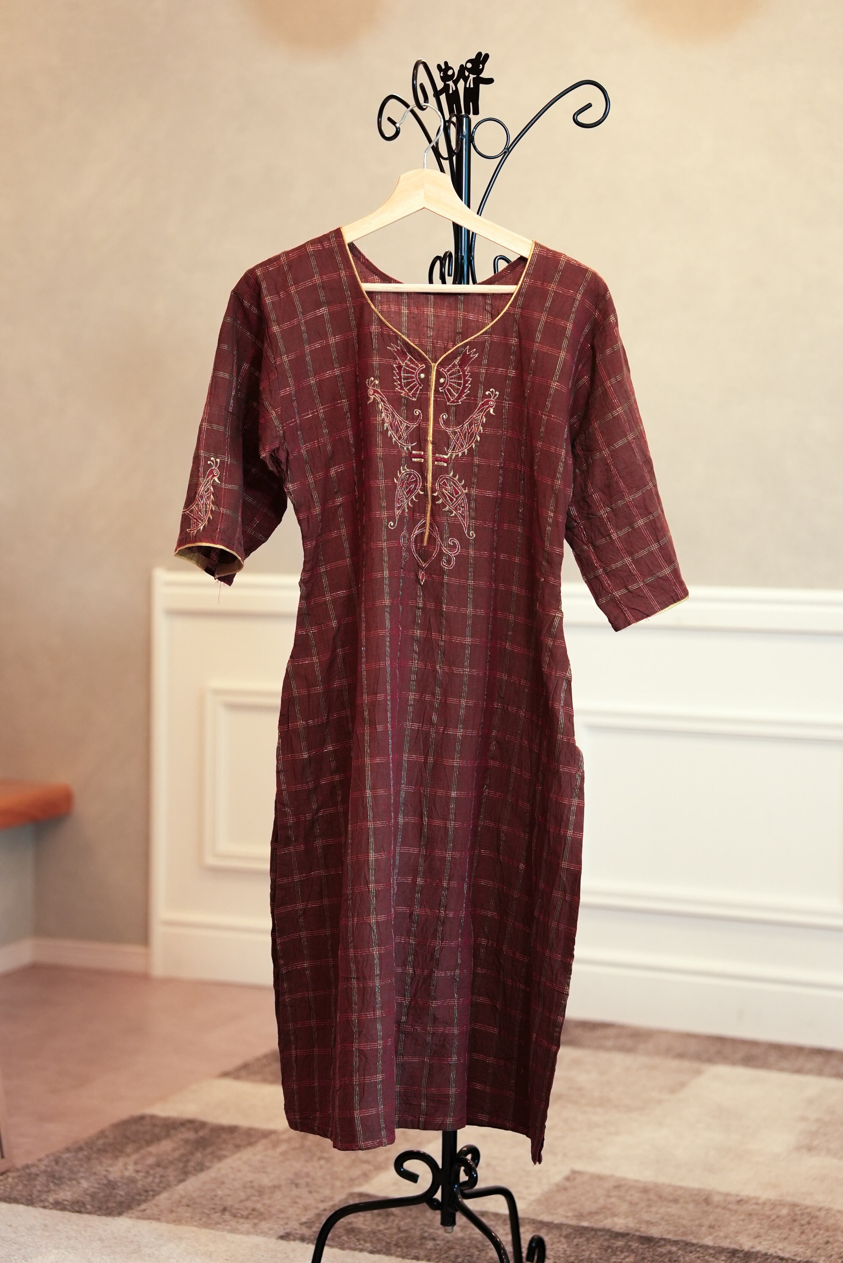 Embroidered Check Dress|刺繍チェックワンピース