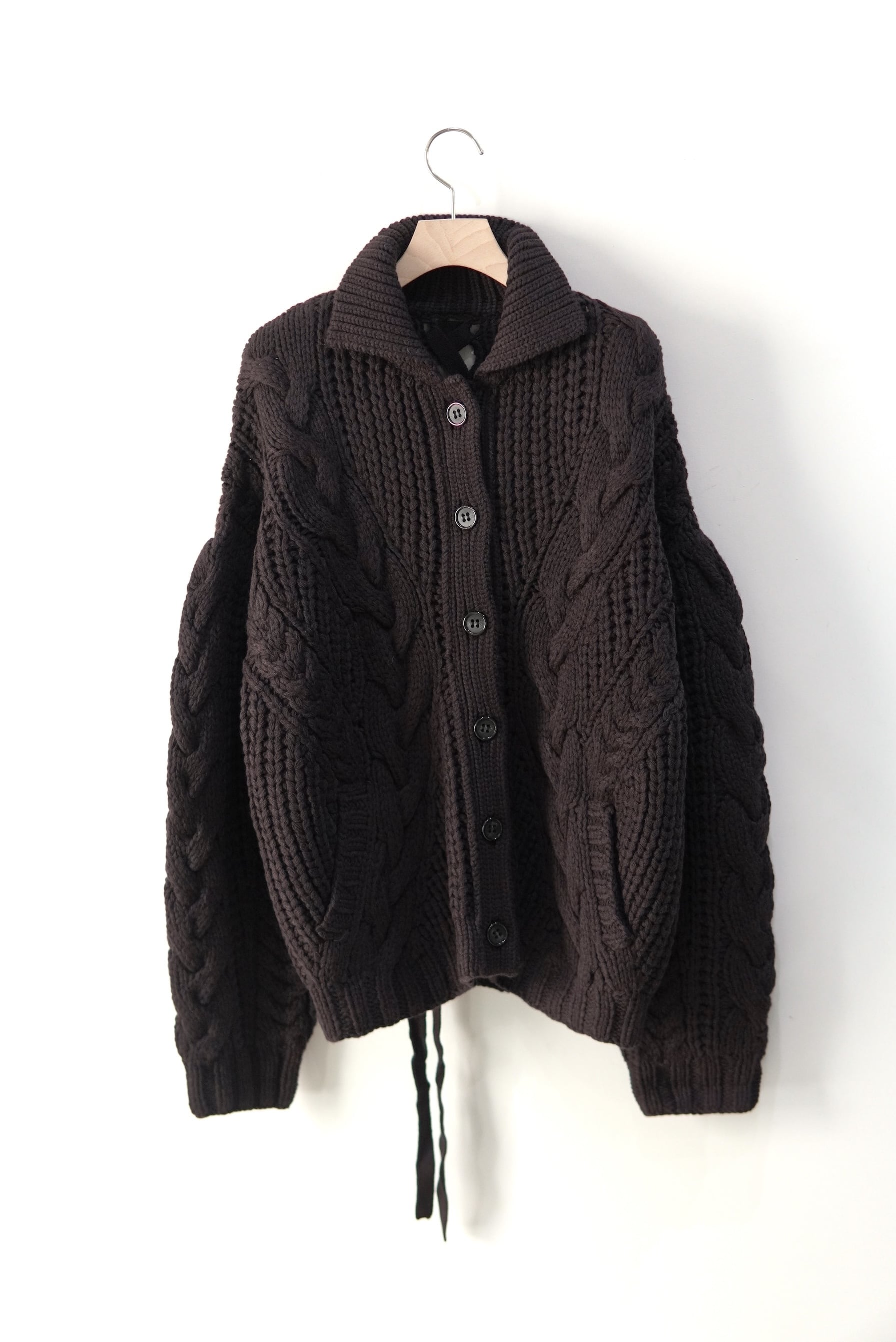 OPEN SESAME CLUB / Lace-Up Cable Cardigan / BROWN