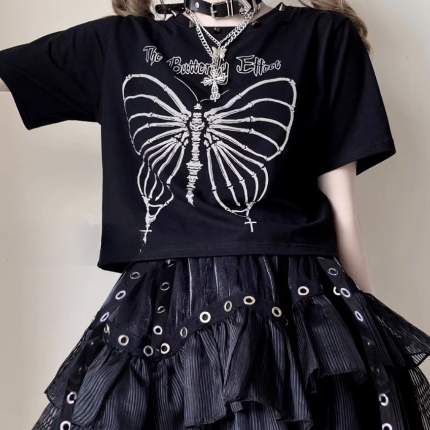 ゴスロリ通販 With U Tシャツ クロスリベット ストリート系 ユニ