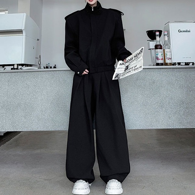 スタンドカラー ハイネック ジップアップ セットアップ 2color MSE0009