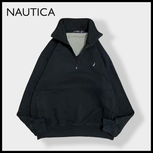 【NAUTICA】ハーフジップ スウェット プルオーバー 刺繍ロゴ ワンポイントロゴ M カンガルーポケット ノーティカ US古着