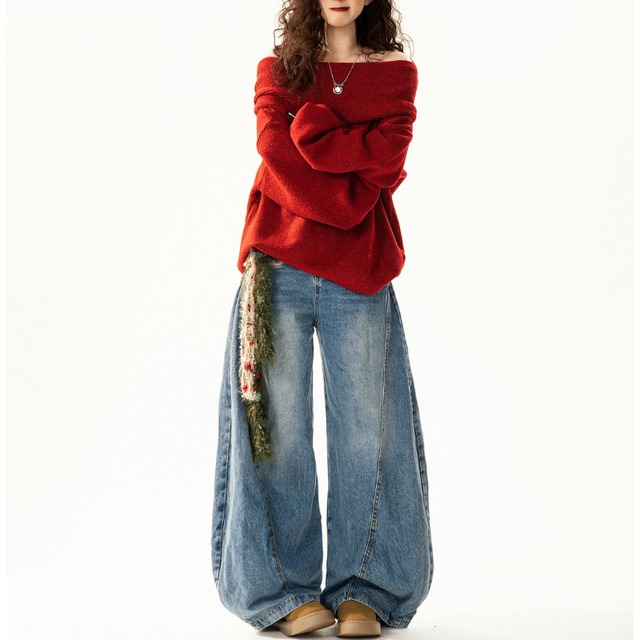 off-the-shoulder loose hooded knit　オフショルダールーズフード付きニット　J1637