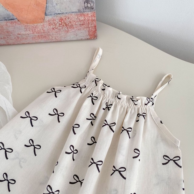 【セット】リボン総柄キャミソールロンパース帽子セット - 13
