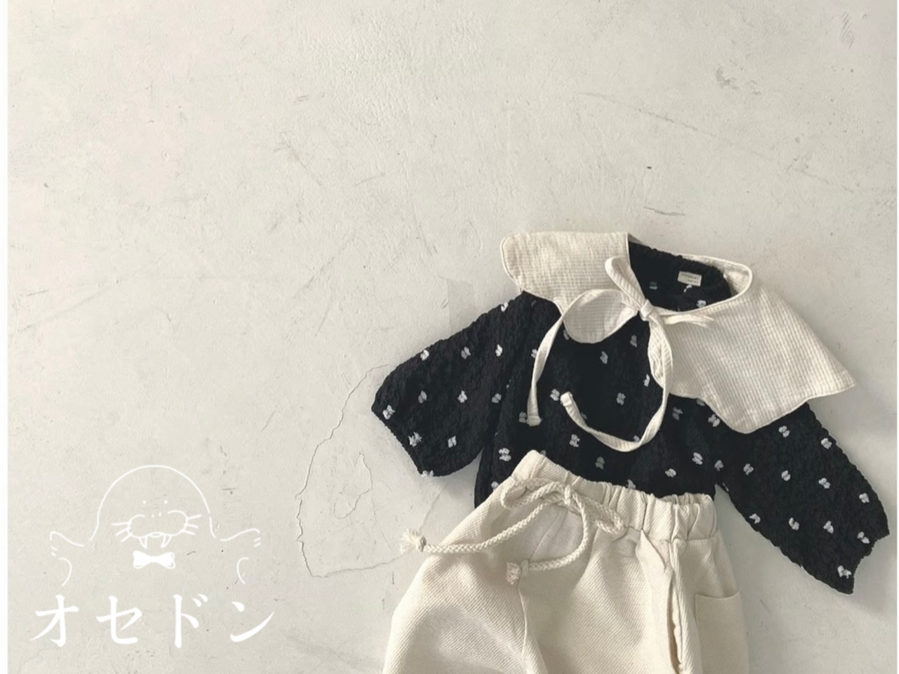【nunubiel】しわ加工ドットブラウス  black 70~120cm 240216nu - 1