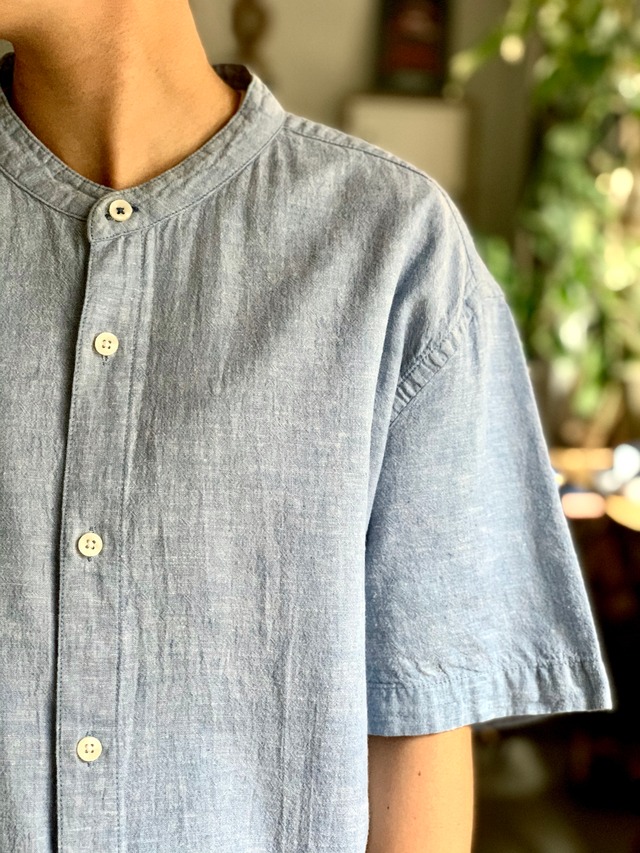 “s/s stand collar shirts” “linen×cotton”