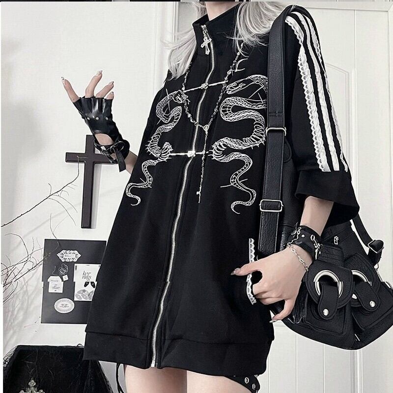 Snake motif zip pullover r0132