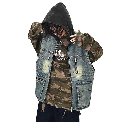 denim vest hoodie　デニムベストフーディー　J1228