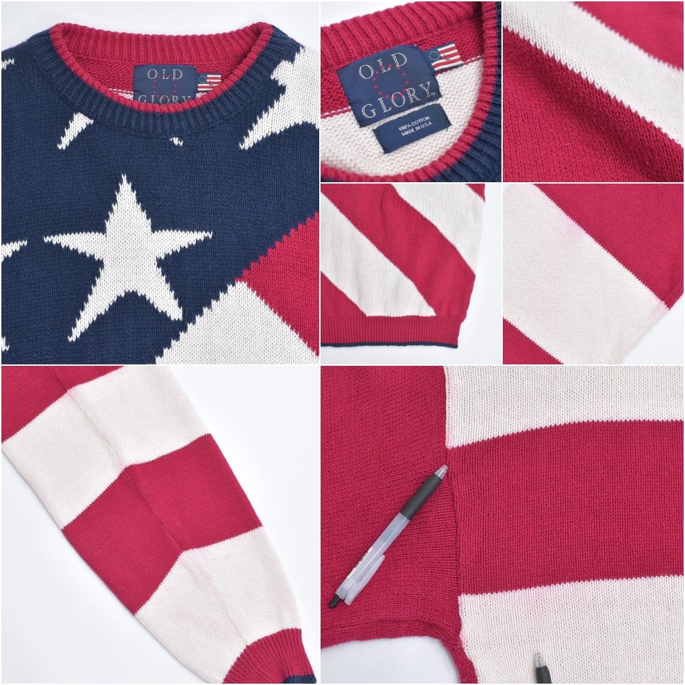 90s アメリカ製 OLD GLORY 星条旗柄 コットンニット セーター 90s アメリカ製 OLD GLORY 星条旗柄 コットンニット セーター