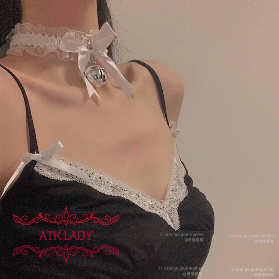 ATK.LADY】D105 白 ホワイト 黒 ブラック チョーカー 鈴 アクセサリー