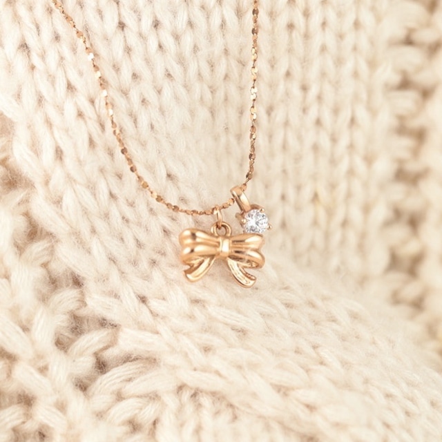 316L stud ribbon necklace（zirconia stone ver.）