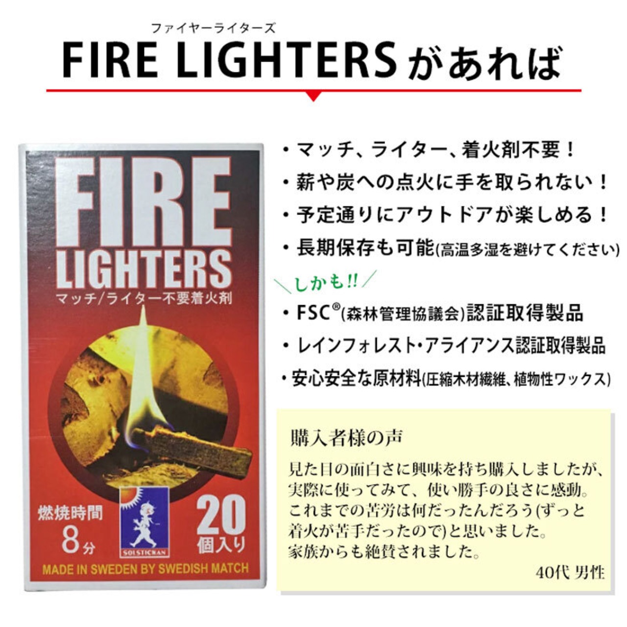 SOLSTICKAN（ソルスティックカン） FIRELIGHTERS(ファイヤーライターズ) 3個セット マッチ型着火剤