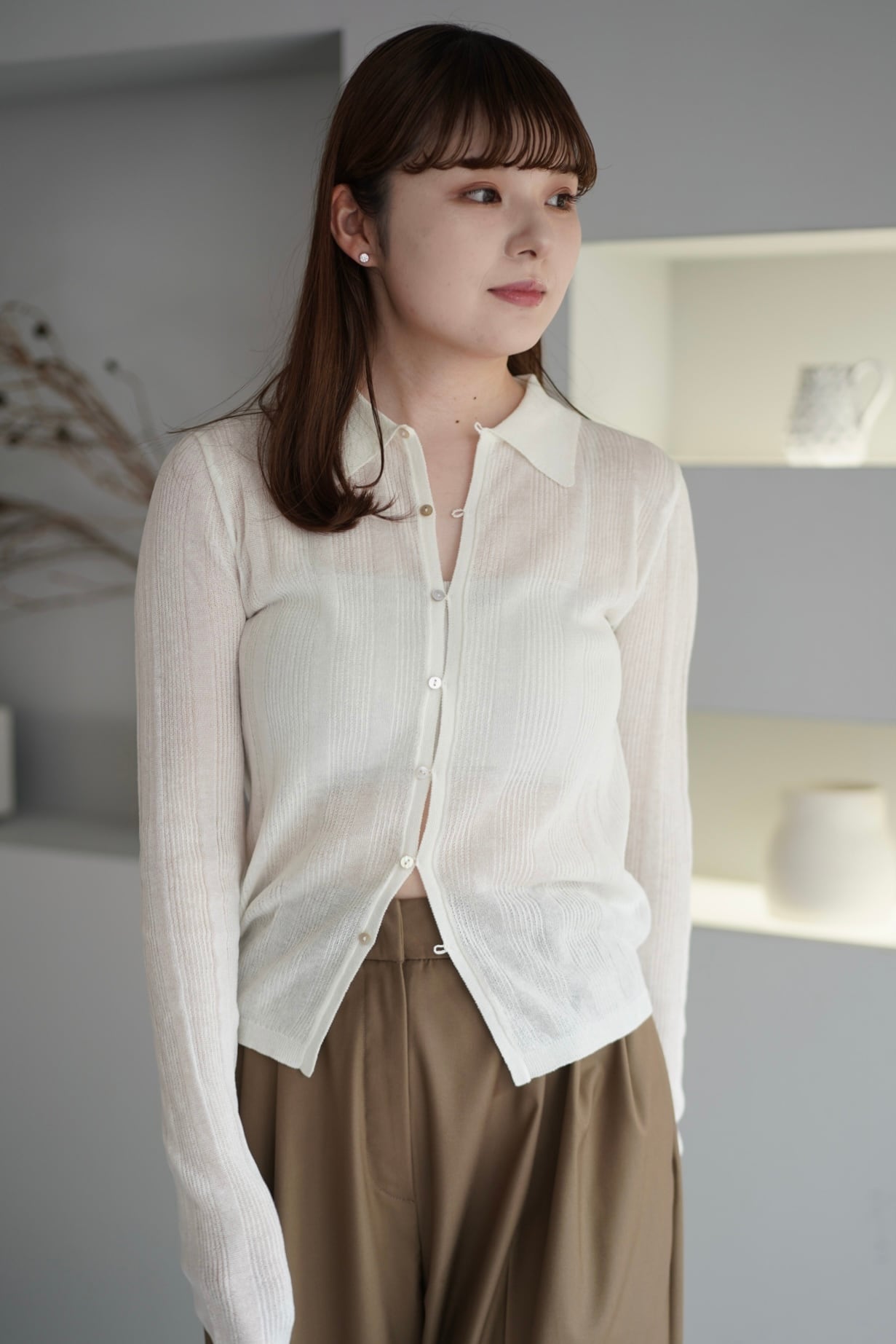 random ribs sheer polo knit ランダムリブシアーポロニット White