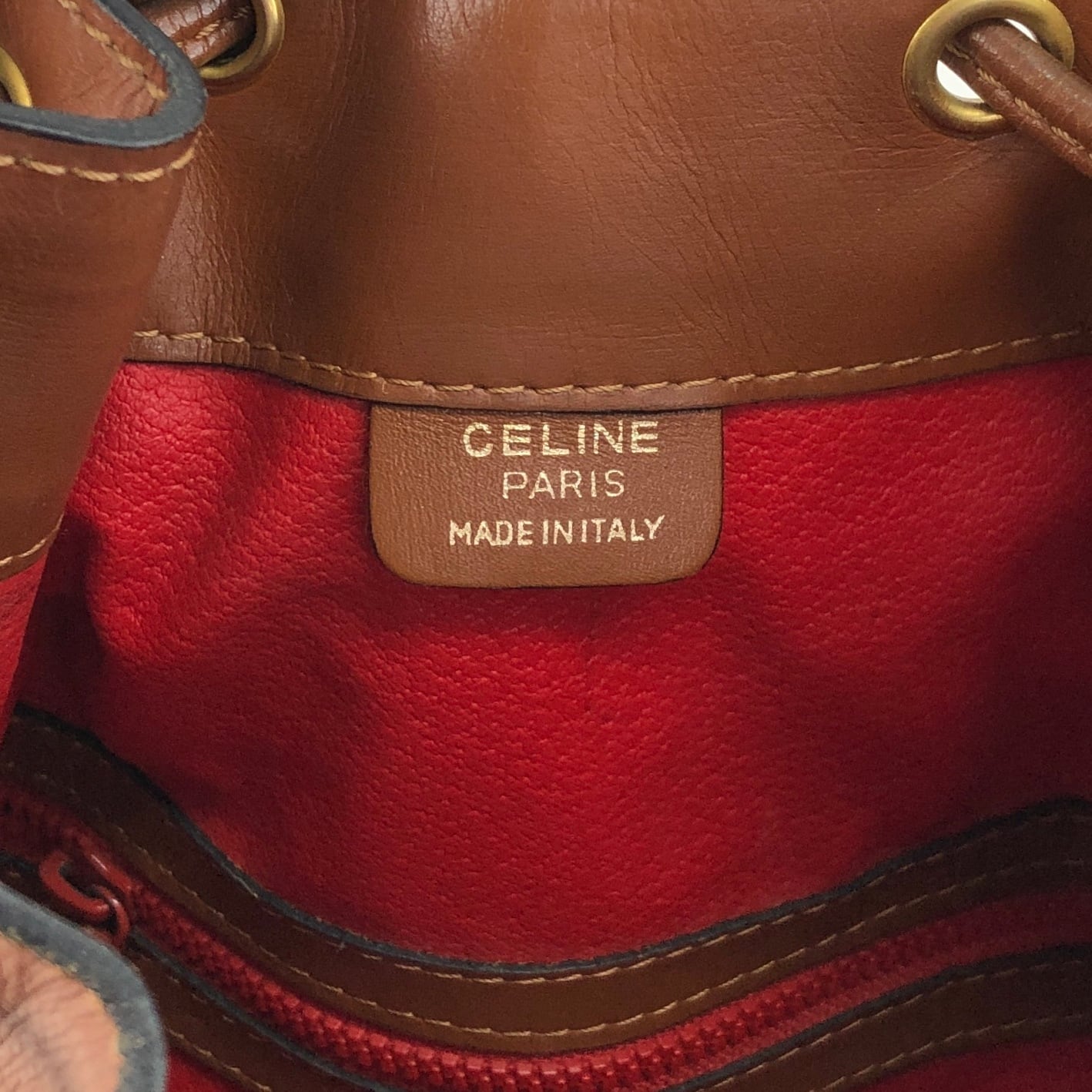 CELINE セリーヌ ショルダーバッグ ブラウン ガンチーニ レザー 巾着