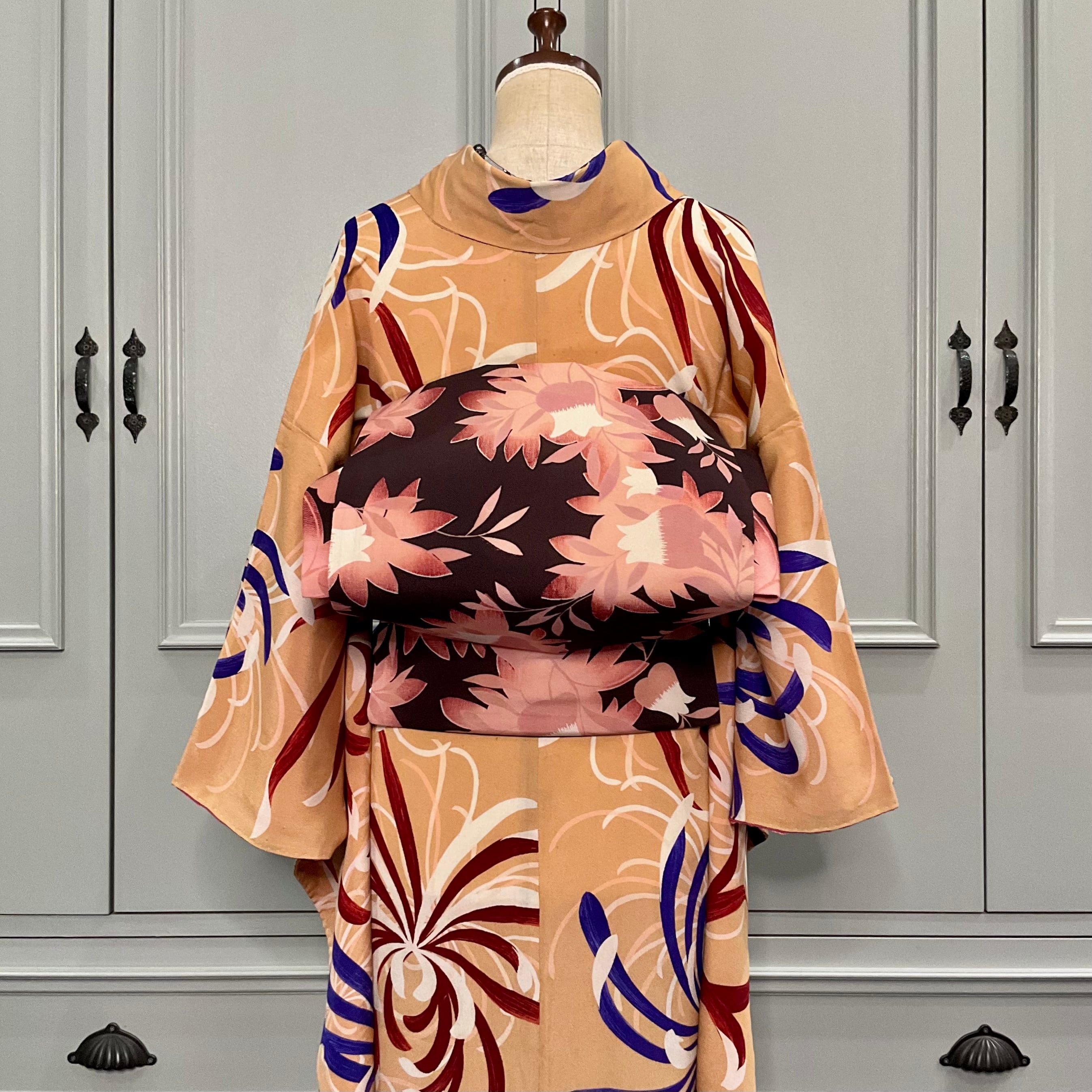 Deco spraymums＊オレンジベージュ 乱菊 スプレー菊 アンティーク小紋