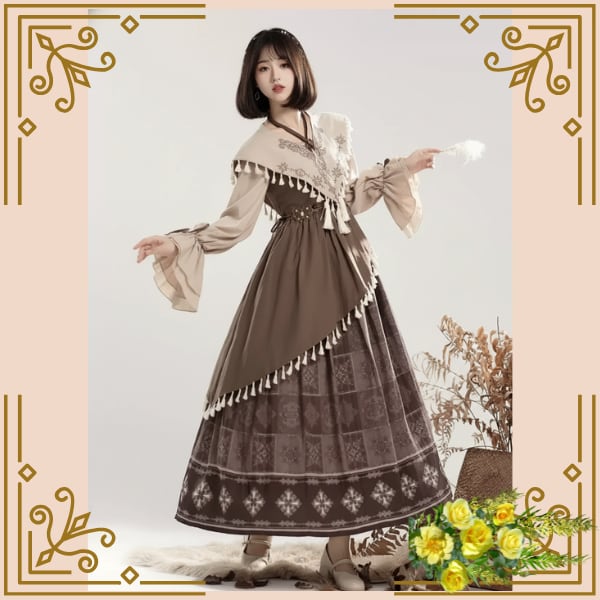 ♦フリンジ付きレトロブラウンドレス♦trnd037