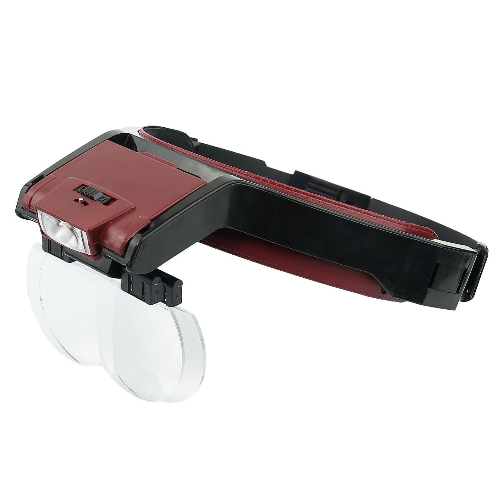 【在庫処分】Quikaboo ヘッドバンド拡大鏡 ヘッドマウント拡大鏡 拡大鏡 ルーペ メガネ LED ライト付き 2灯式 虫眼鏡 実験 観察 読書 精密作業 アクリルレンズ6枚付き