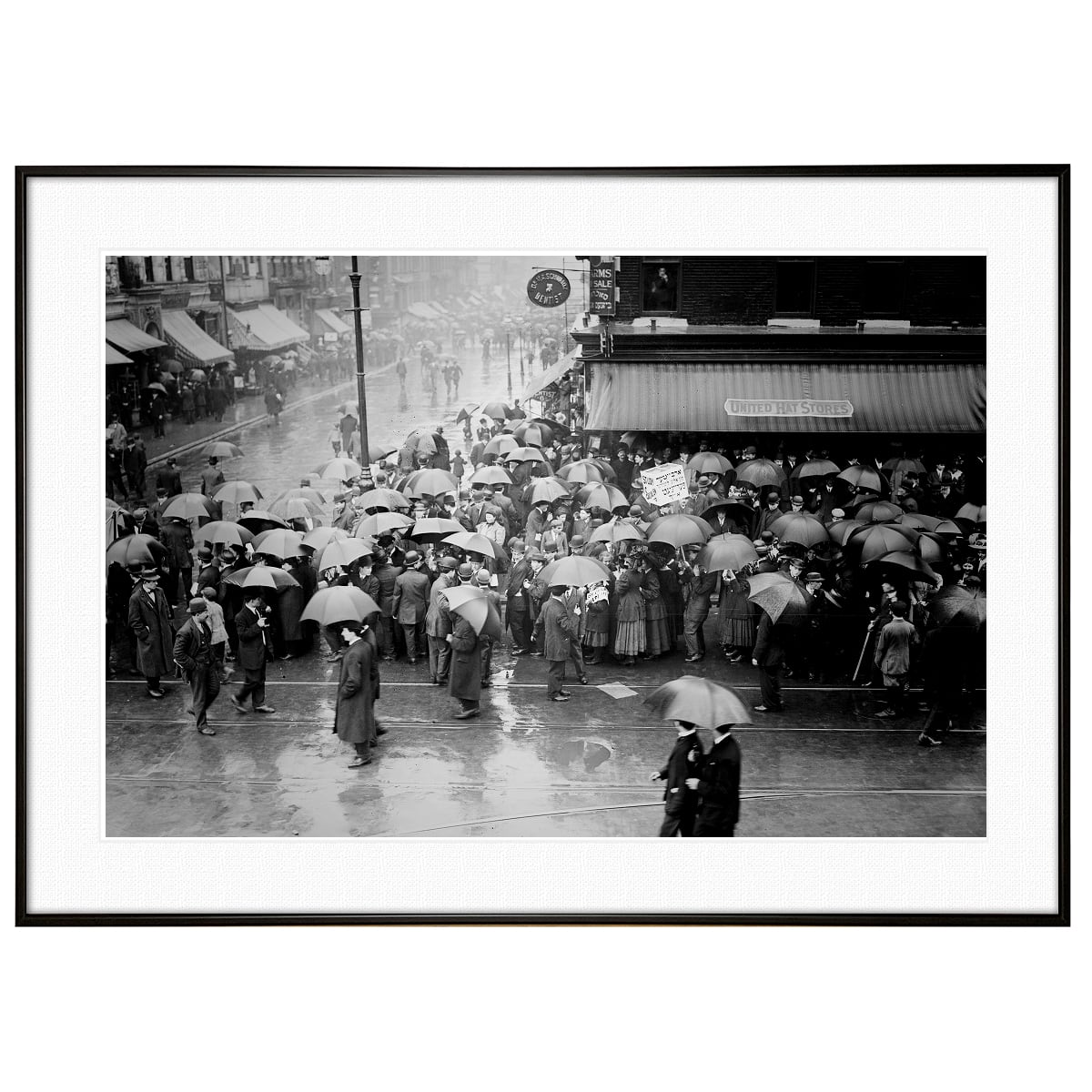 アメリカ写真 1909年ニューヨーク レイバー・デーの雨の中の群衆