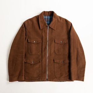 1960s "French Vintage" Brown Peach Skin 4 Pockets Cyclist Work Jacket