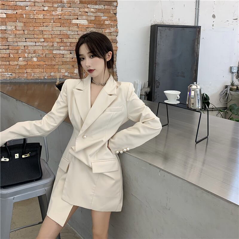 センスホワイトスモールスーツレディースオータムスタイルスーツスカート2020新ミドル丈気質トップコート ブラックストロベリース19259423581