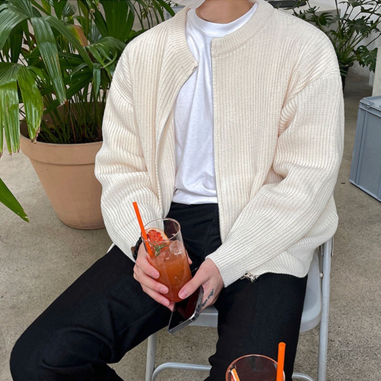 ホワイトニットジップブルゾン　MT0080314