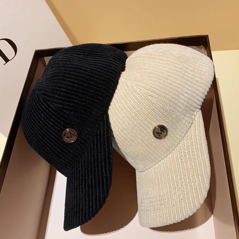 corduroy cap with logo embroidery straight brim cap la1370