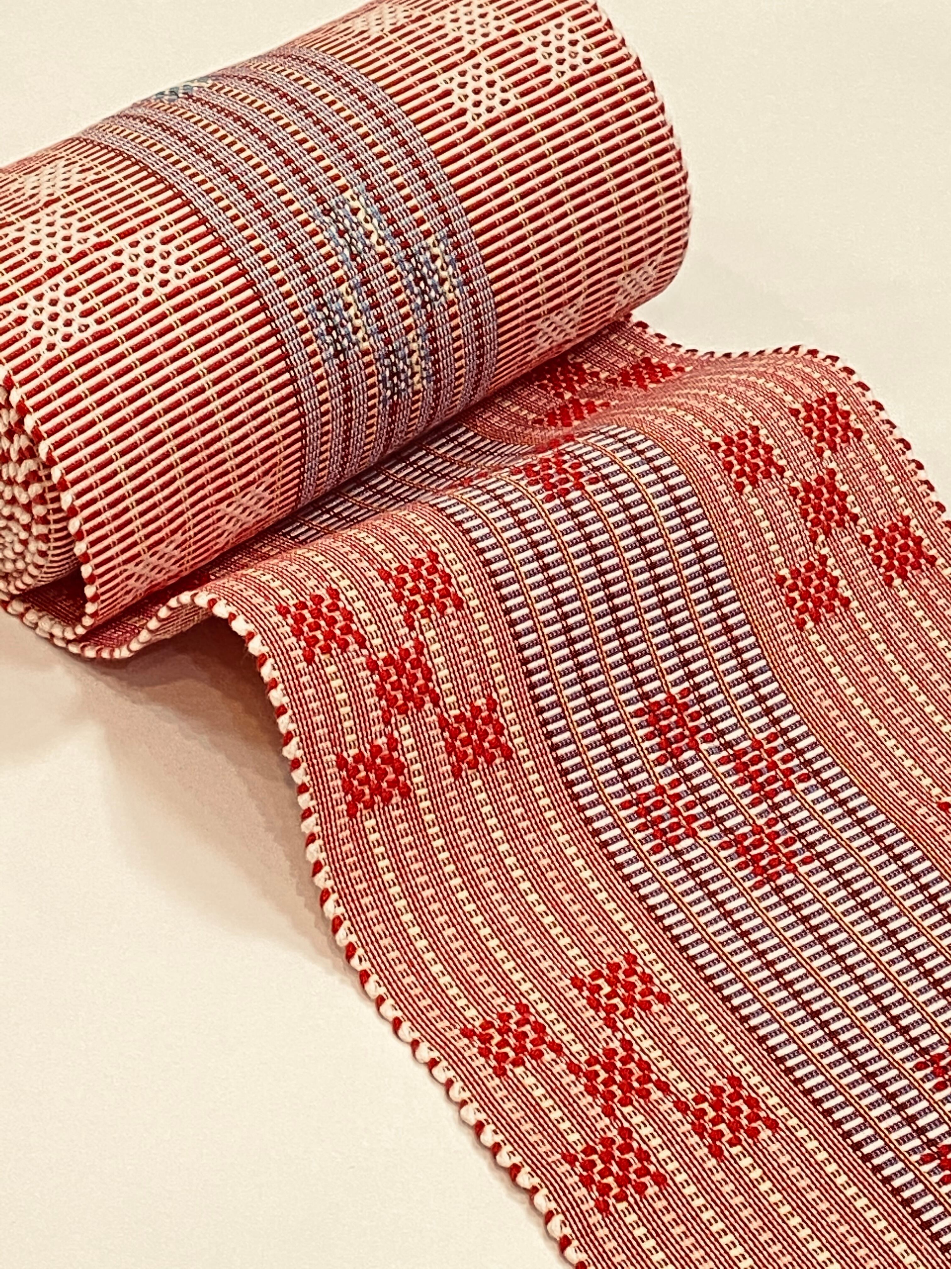 沖縄琉球半幅帯（半巾帯） 花織 沖縄手織り ミンサー柄 赤系 | 中西 