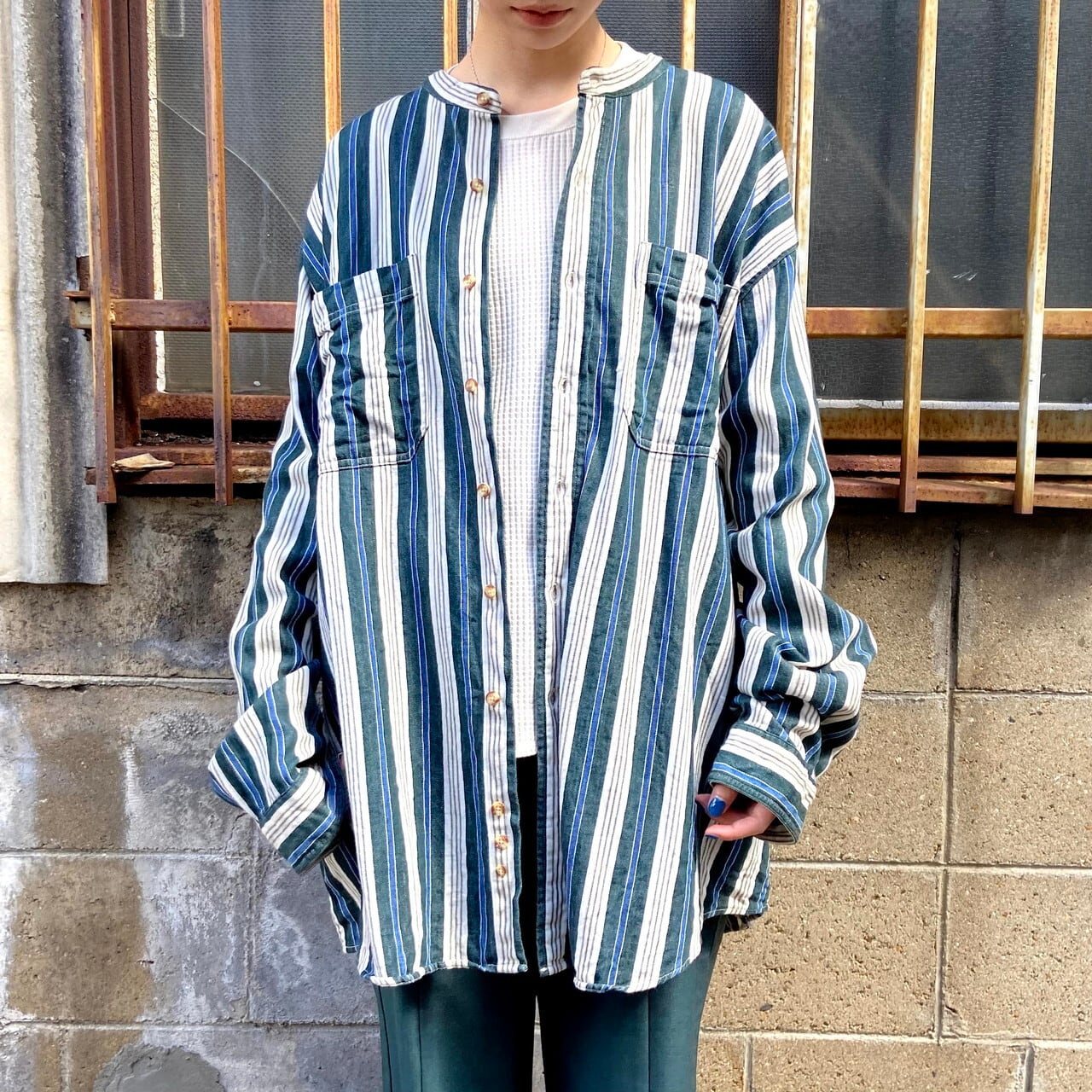 ビッグサイズ 90年代 Cunt Club 長袖 ノーカラー マルチストライプ