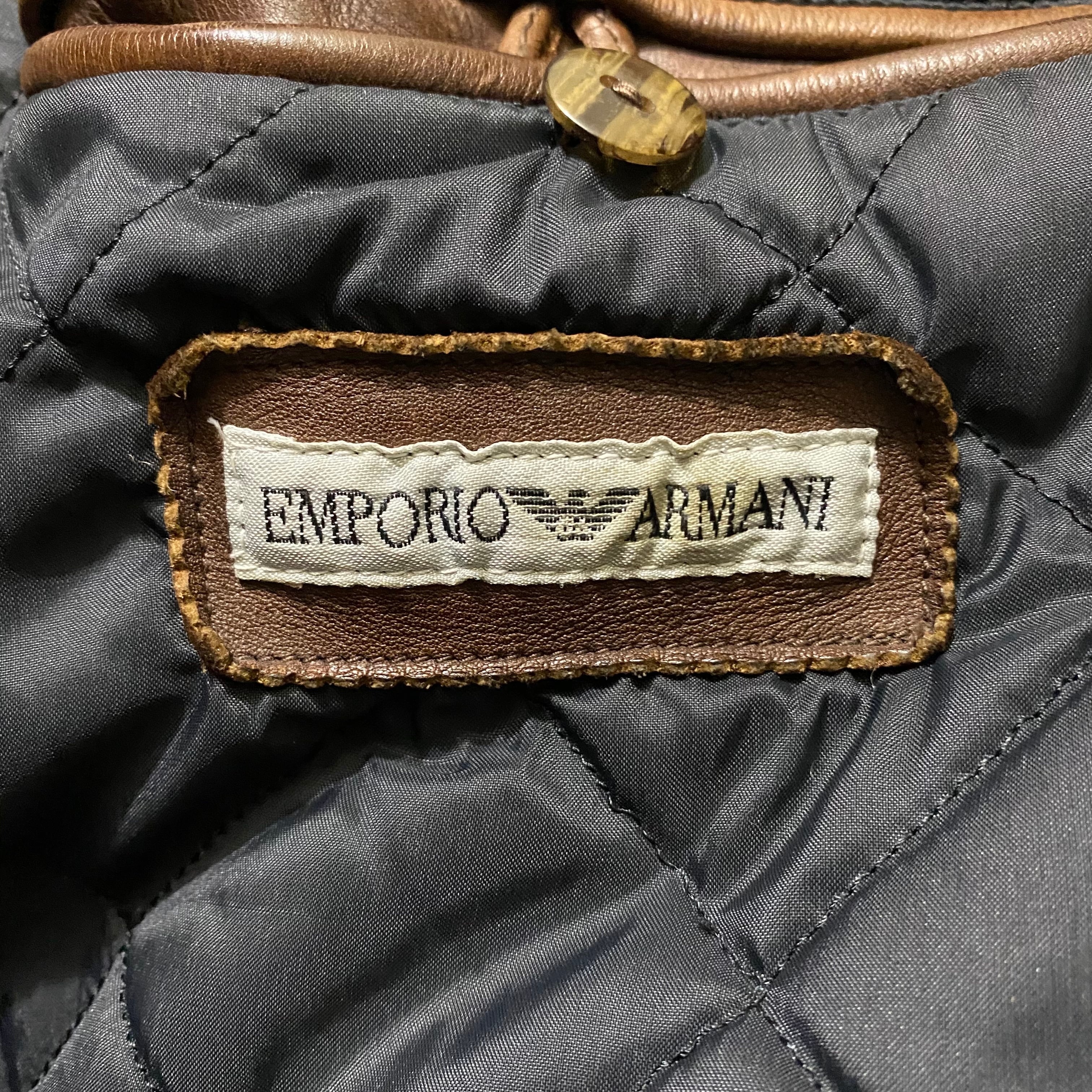 vintage EMPORIO ARMANI brown leather riders jacket with boa collar 