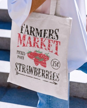 Farmers Market Strawberry Canvas Tote Bag / ファーマーズマーケット ストロベリー キャンバストートバッグ