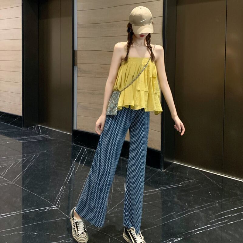 サマーレッドトップス カジュアルパンツ ストリート 夏物 1号婦人93428801729