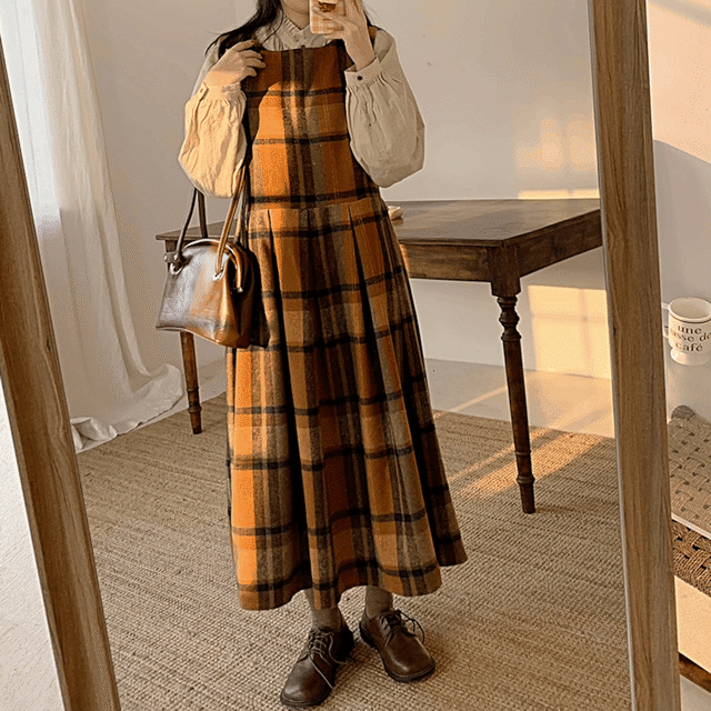JOENG文学少女の格子縞ジャンパースカート