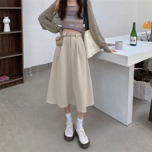 これからの季節はシャツの出番 ハイウエスト スリム スカート Aラインスカート 中・長セクション シンプル