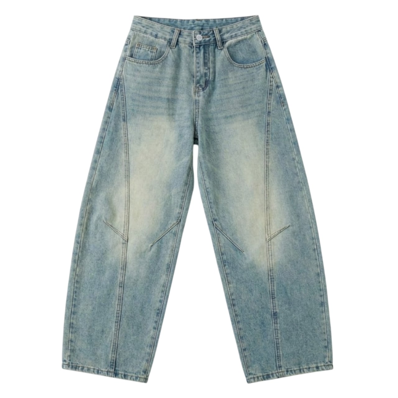 Washed curved denim pants 0012