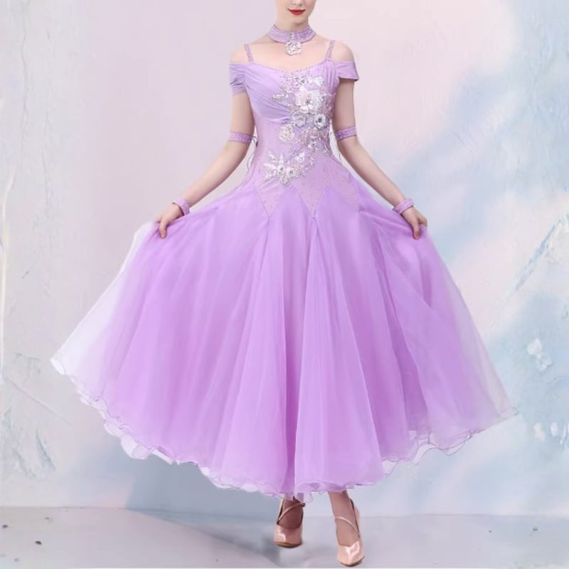 オフショルダー フローラル ビジュー フレアモダンドレス 3col D00562