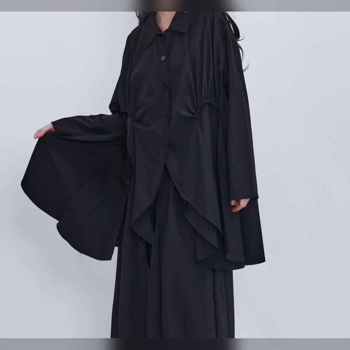 シャーリング アシンメトリーヘム ドレープ シャツ 1color BL0629