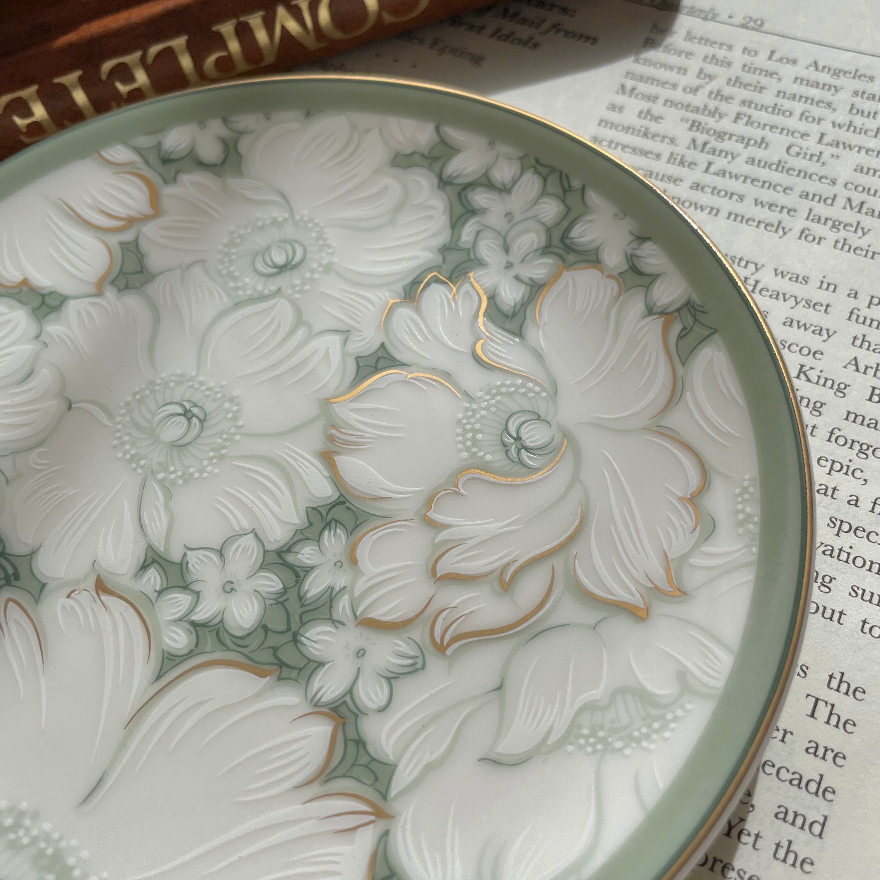 NARUMI pale mint flower motif plate 〈レトロ食器 ナルミ ペール ...