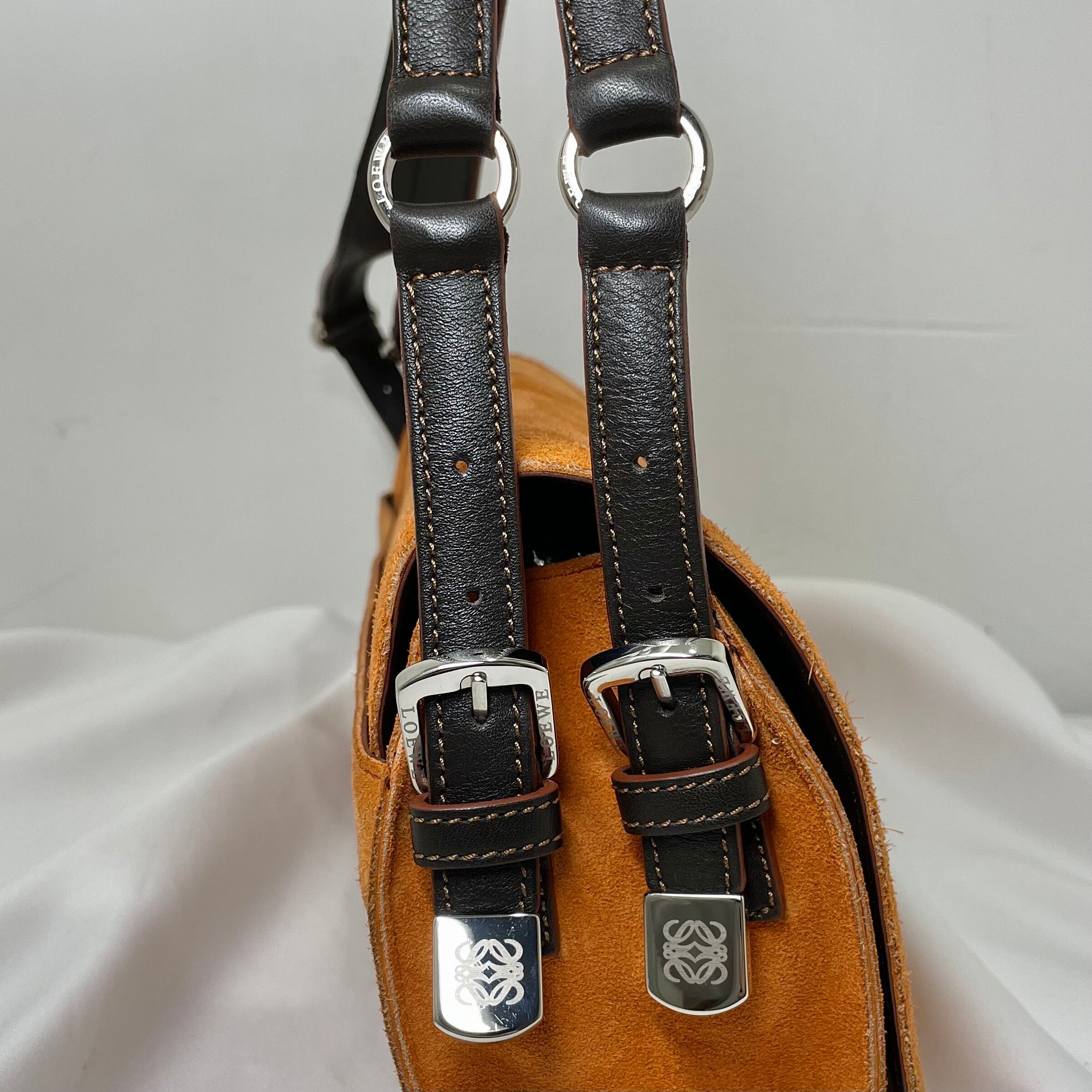 LOEWE スタッズ スエード ハンドバッグ アナグラム オレンジ ロエベ | 2122