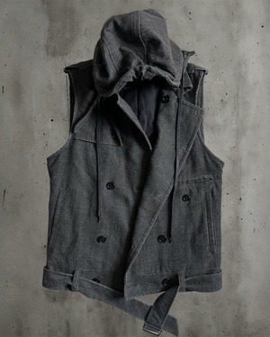 NEIL BARRETT Glen Check Double-Breasted Hooded Vest