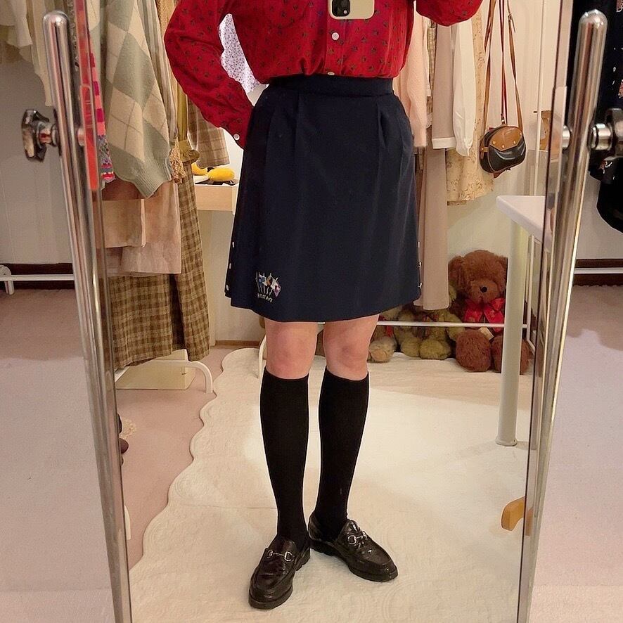 flag embroidery navy culotte skirt