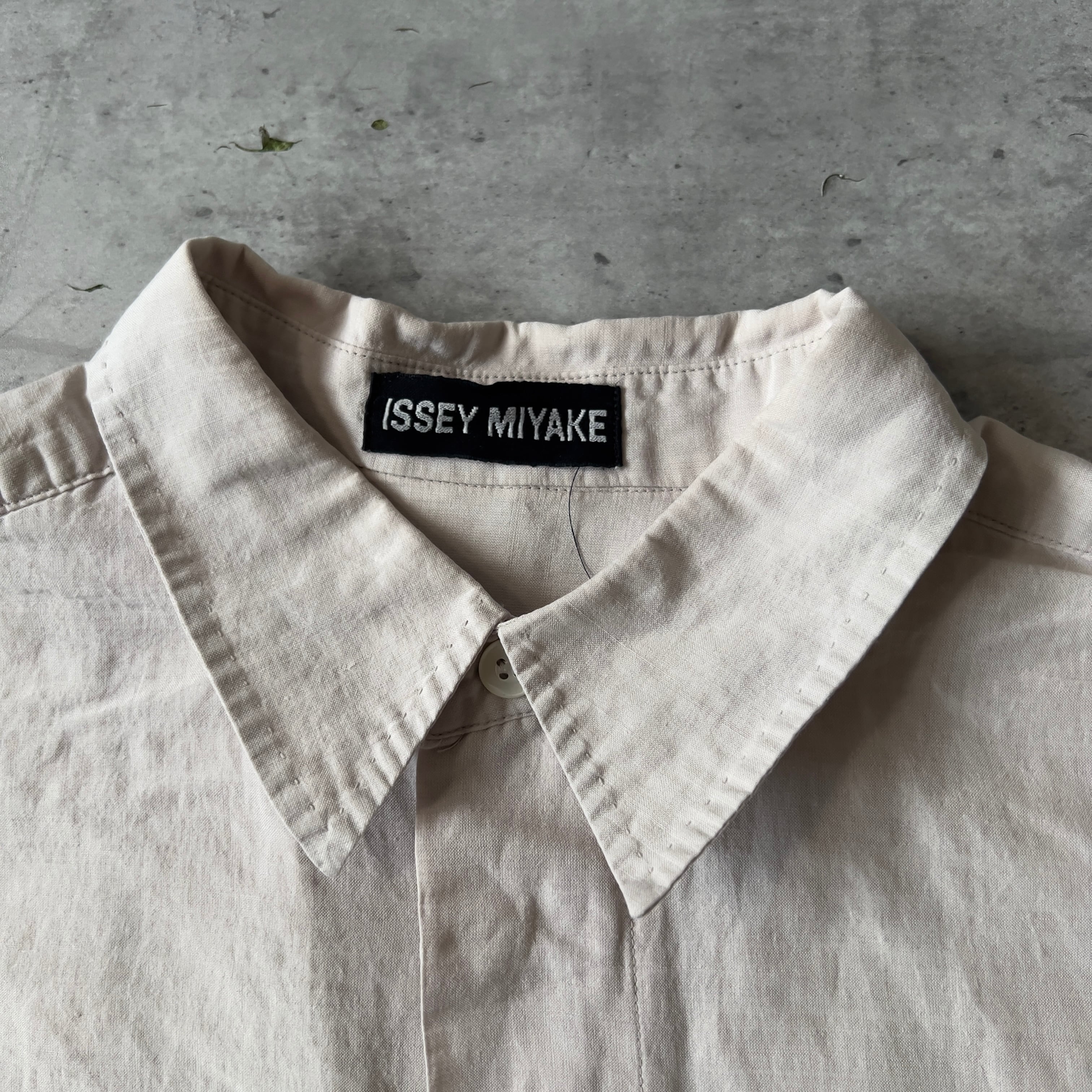 90s “ISSEY MIYAKE” 黒タグ cotton × linen box silhouette shirt