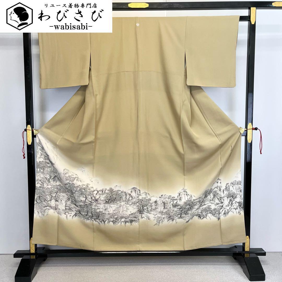 色留袖 染色作家 山岡古都 高砂遊渇山水文 墨書き 梨子色 K-3712 色留袖 染色作家 山岡古都 高砂遊渇山水文 墨書き 梨子色 K-3712 着物