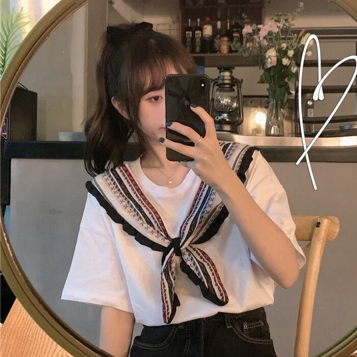 半袖Tシャツ女性の2020年夏の新しいネットレッドインタイドリボントップ薄い白いボトミングシャツTシャツタイド 1号婦人74153179683