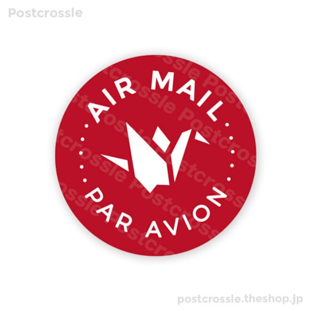 エアメールシール 10枚　ポスクロや海外の郵便に♪ AIR MAIL PAR AVION（折り鶴・赤）
