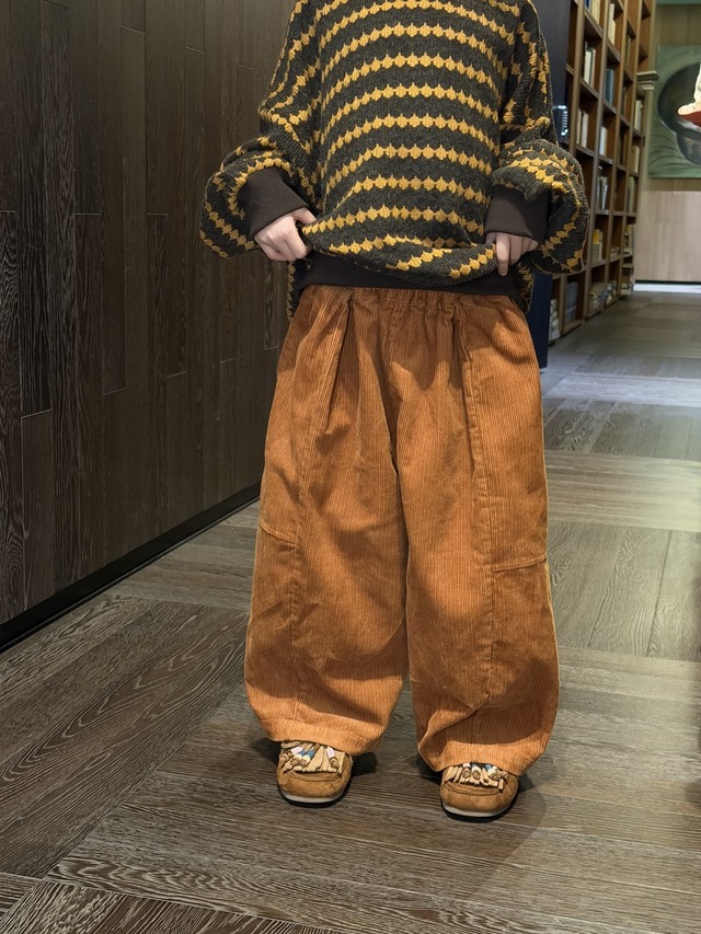 コーデュロイワークパンツ（キャメル）KMAI｜ボトムス ワイドパンツ｜小学生 ジュニア対応｜通学 普段着｜韓国子供服｜男の子 女の子｜100-160cm｜2026秋服 ［取寄］